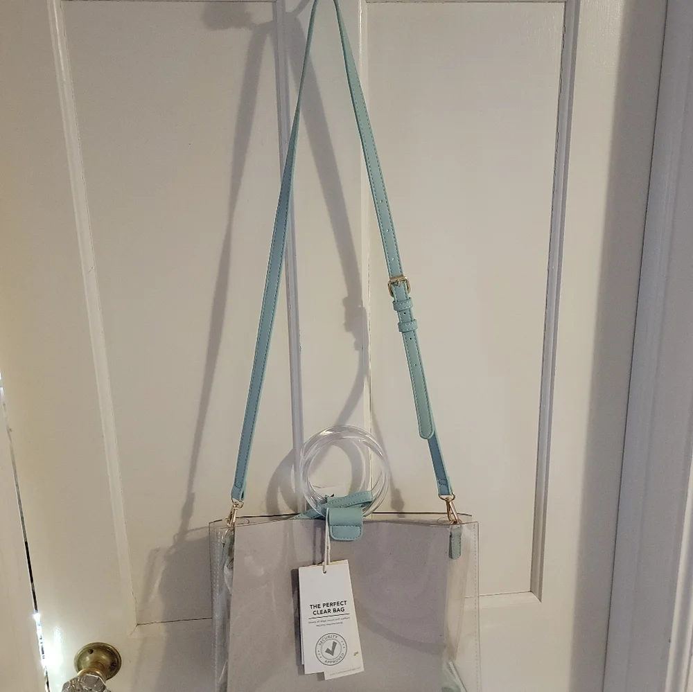 Madison West Clear Crossbody Bag with Mint Trim Statium Bag